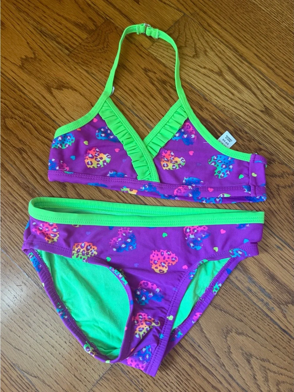 The Children’s Place Girls 5/6 Purple Leopard Heart Bikini Swimsuit Set